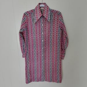 Vintage 60s 70s Dress Button Up Shift mod boho hippie Shirt Tunic